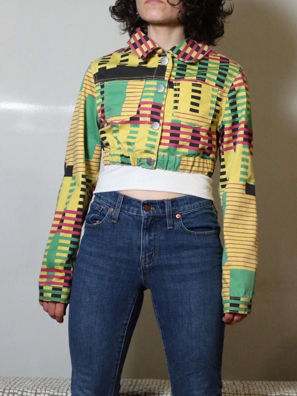 VIP Jeans Cropped Geometric Funky Cropped Jacket Size S
